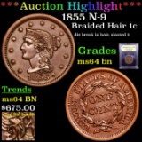 ***Auction Highlight*** 1855 Braided Hair Large Cent N-9  1c Graded Choice Unc BN By USCG (fc)