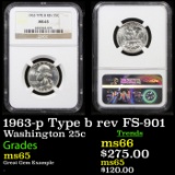 1963-p Washington Quarter Type b rev FS-901 25c Graded ms65 By NGC