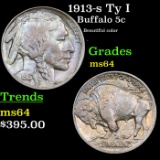 1913-s Ty I Buffalo Nickel 5c Grades Choice Unc