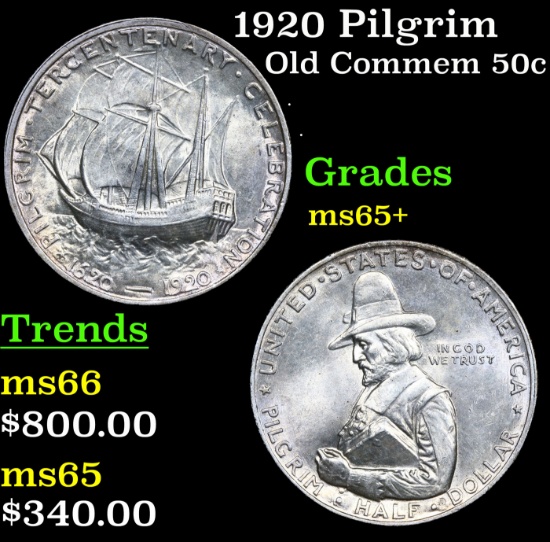 1920 Pilgrim Old Commem Half Dollar 50c Grades GEM+ Unc