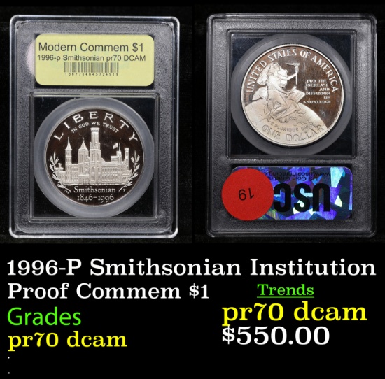 Proof 1996-P Smithsonian Institution Modern Commem Dollar $1 Graded GEM++ Proof Deep Cameo By USCG