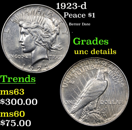 1923-d Peace Dollar $1 Grades Unc Details