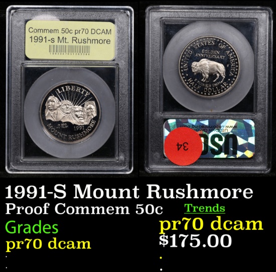 Proof 1991-S Mount Rushmore Modern Commem Half Dollar 50c Graded GEM++ Proof Deep Cameo By USCG