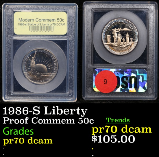Proof 1986-S Liberty Modern Commem Half Dollar 50c Graded GEM++ Proof Deep Cameo By USCG