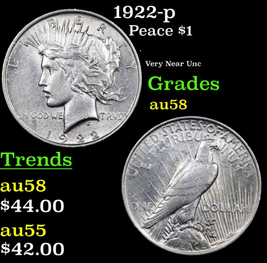 1922-p Peace Dollar $1 Grades Choice AU/BU Slider