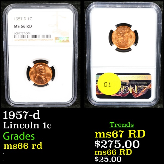 NGC 1957-d Lincoln Cent 1c Graded ms66 rd By NGC