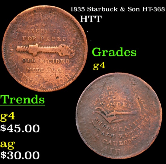 1835 Starbuck & Son Hard Times Token HT-368 1c Grades g, good