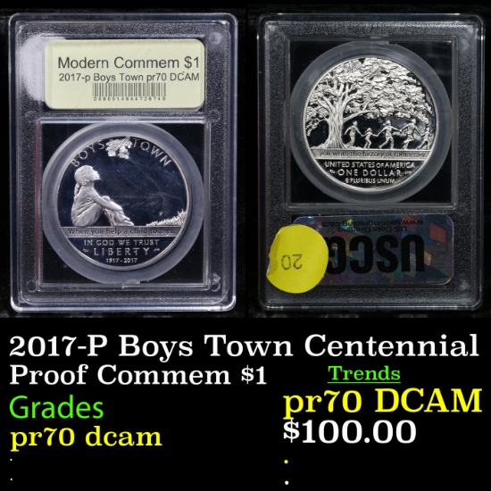 Proof 2017-P Boys Town Centennial Modern Commem Dollar $1 Graded GEM++ Proof Deep Cameo By USCG
