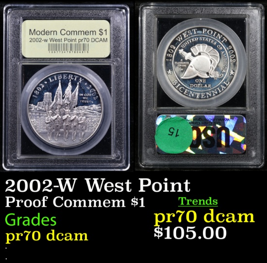 Proof 2002-W West Point Modern Commem Dollar $1 Graded GEM++ Proof Deep Cameo By USCG