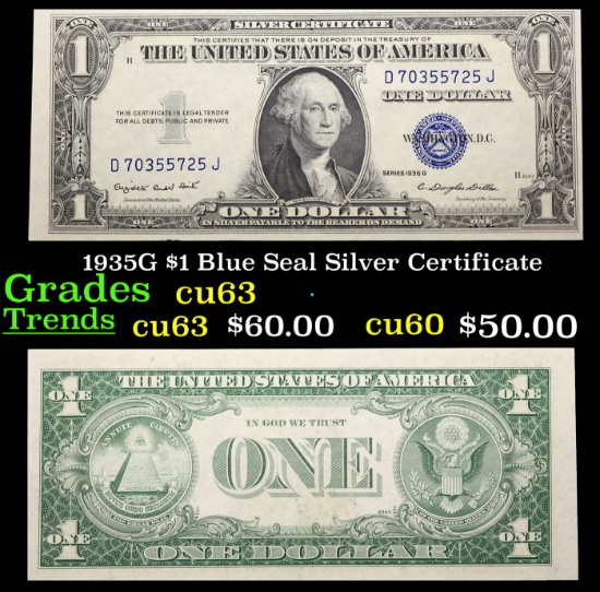 1935G $1 Blue Seal Silver Certificate Grades Select CU