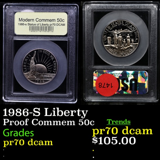 Proof . 1986-S Liberty Modern Commem Half Dollar 50c Graded GEM++ Proof Deep Cameo By USCG