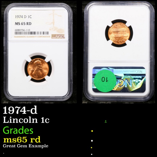 NGC 1974-d Lincoln Cent 1c Graded ms65 rd By NGC