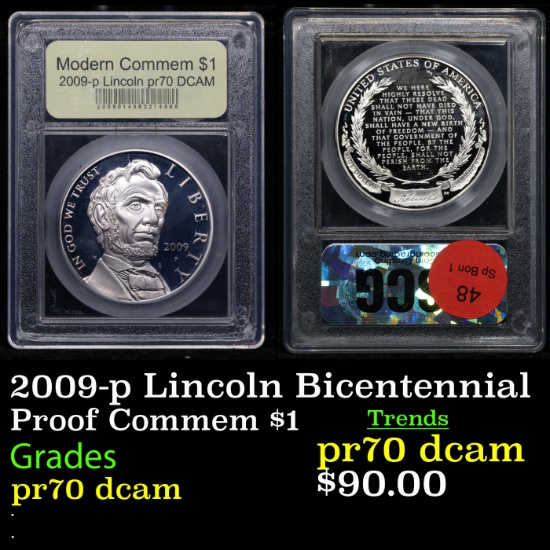 Proof 2009-p Lincoln Bicentennial Modern Commem Dollar $1 Graded GEM++ Proof Deep Cameo By USCG