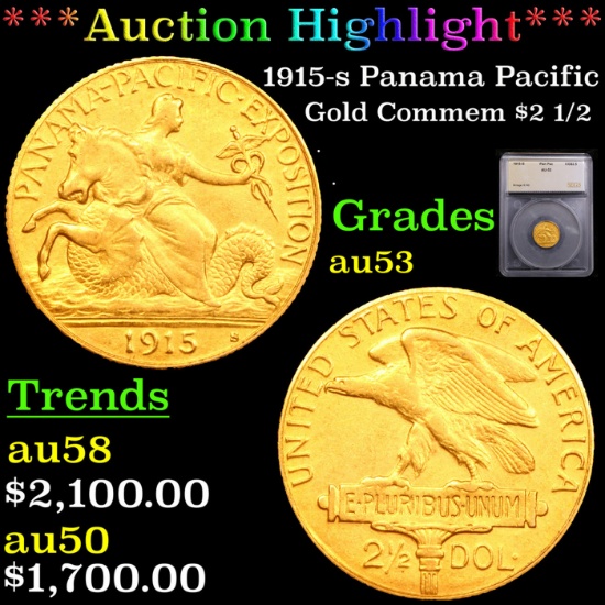 ***Auction Highlight*** 1915-s Panama Pacific Gold Commem 2.5 Graded au53 By SEGS (fc)
