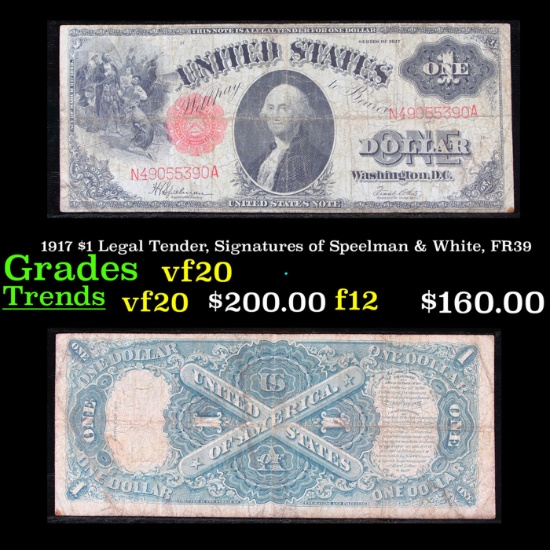 1917 $1 Legal Tender, Signatures of Speelman & White, FR39 Grades vf, very fine