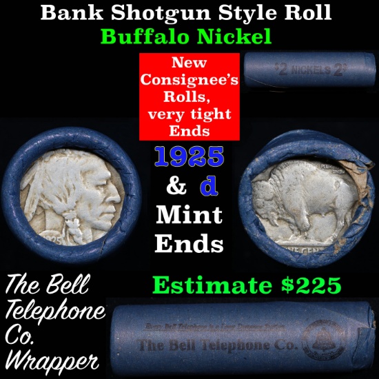 Buffalo Nickel Shotgun Roll in Old Bank Style 'Bell Telephone'  Wrapper 1925 & d Mint Ends