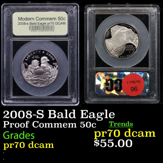 Proof 2008-S Bald Eagle Modern Commem Half Dollar 50c Graded GEM++ Proof Deep Cameo By USCG