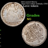 1854 seated liberty dime love token intitials, C.T.C Grades NG