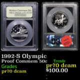 Proof 1992-S Olympic Modern Commem Half Dollar 50c Graded GEM++ Proof Deep Cameo By USCG