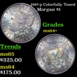 1887-p Colorfully Toned Morgan Dollar 1 Grades Choice Unc