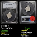 PCGS 1909-p Barber Dime 10c Graded ms64+ By PCGS