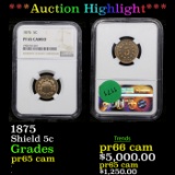 Proof ***Auction Highlight*** NGC 1875 Shield Nickel 5c Graded pr65 cam By NGC (fc)