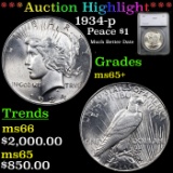 ***Auction Highlight*** 1934-p Peace Dollar 1 Graded ms65+ By SEGS (fc)