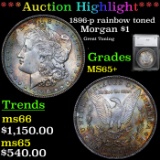 ***Auction Highlight*** 1896-p rainbow toned Morgan Dollar 1 Graded MS65+ by SEGS (fc)