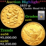 ***Auction Highlight*** 1837-p Classic Head Quarter Eagle Gold $2 1/2 Graded au55 By SEGS (fc)