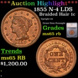 ***Auction Highlight*** 1855 Braided Hair Large Cent N-4 LDS 1c Graded ms65 rb By SEGS (fc)