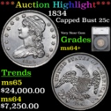 ***Auction Highlight*** 1834 Capped Bust Quarter 25c Graded ms64+ By SEGS (fc)