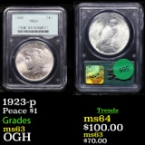 PCGS 1923-p Peace Dollar OGH 1 Graded ms63 By PCGS