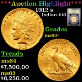 ***Auction Highlight*** 1912-s Gold Indian Eagle $10 Graded Select+ Unc By USCG (fc)