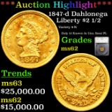 ***Auction Highlight*** 1847-d Gold Liberty Quarter Eagle Dahlonega $2 1/2 Graded ms62 By SEGS (fc)