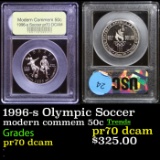 Proof . 1996-s Olympic Soccer Modern Commem Half Dollar 50c Graded GEM++ Proof Deep Cameo By USCG