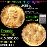 ***Auction Highlight*** 1938-p Lincoln Cent Near Top POP! 1c Graded ms67+ rd By SEGS (fc)