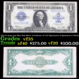 1923 $1 large size Blue Seal Silver Certificate, Fr-237 Signatures of Speelman & White Grades vf++