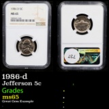 NGC 1986-d Jefferson Nickel 5c Graded ms65 By NGC