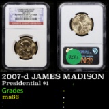 NGC 2007-d JAMES MADISON Presidential Dollar 1 Graded ms66 By NGC