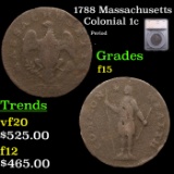 1788 Massachusetts Colonial Cent 1c Graded f15 By SEGS