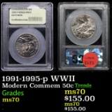 1991-1995-p WWII Modern Commem Half Dollar 50c Graded ms70, Perfection By USCG