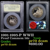 Proof 1991-1995-P WWII Modern Commem Half Dollar 50c Graded GEM++ Proof Deep Cameo By USCG