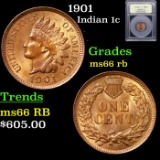 1901 Indian Cent 1c Grades GEM+ Unc RB By USCG