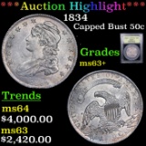 ***Auction Highlight*** 1834 Capped Bust Half Dollar 50c Graded Select+ Unc By USCG (fc)