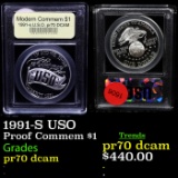 Proof . 1991-S USO Modern Commem Dollar $1 Graded GEM++ Proof Deep Cameo By USCG