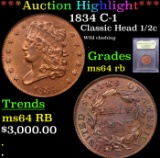 ***Auction Highlight*** 1834 Classic Head half cent C-1 1/2c Graded Choice Unc RB By USCG (fc)