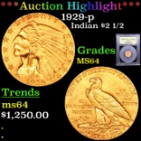 ***Auction Highlight*** 1929-p Gold Indian Quarter Eagle 2.5 Graded Choice Unc by USCG (fc)