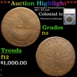 ***Auction Highlight*** 1786 Copper Vermontensium Colonial Cent RR-7, R-3 LDS 1c Graded f12 By SEGS