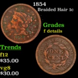 1854 Braided Hair Large Cent 1c Grades f details