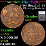 ***Auction Highlight*** 1794 Head of '94 Flowing Hair large cent 1c Graded xf40+ By SEGS (fc)